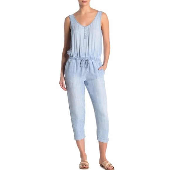 Cloth & Stone‎ Deep Surplice Back Blue Chambray Jumpsuit TENCEL 06609-670 SMALL - Picture 4 of 14
